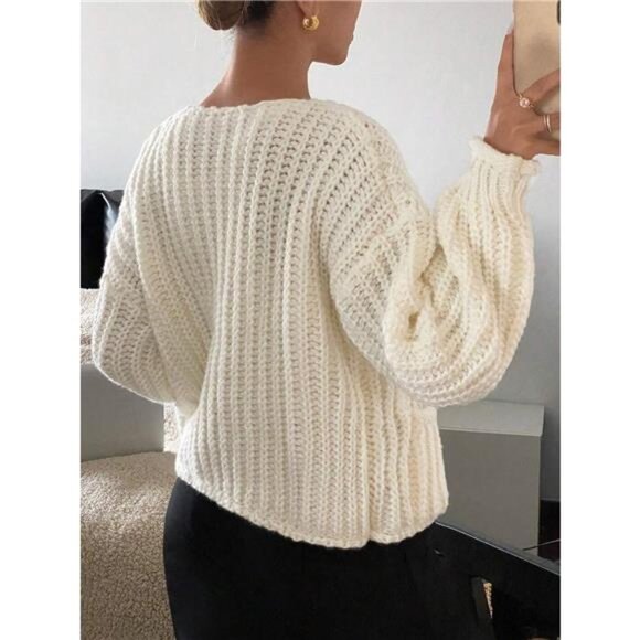 Button-Front Knit Cardigan with Pockets - Picture 5 of 8